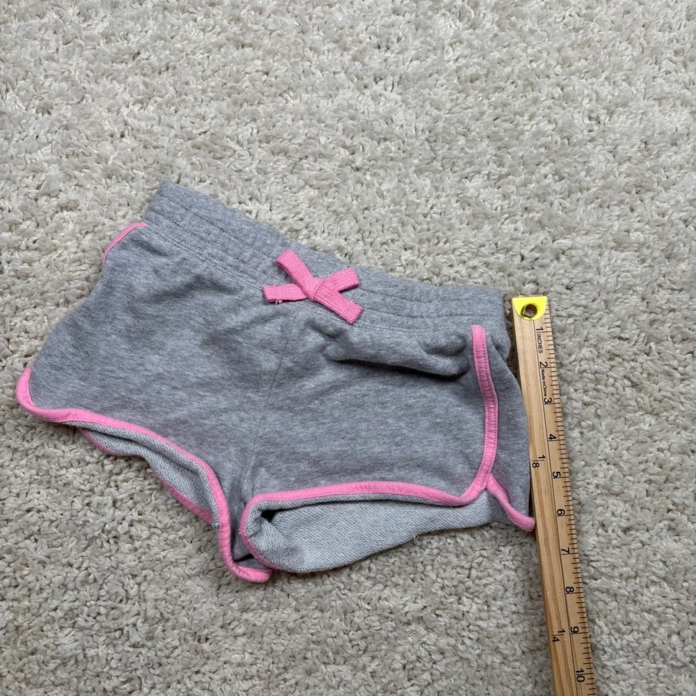 Kids H&M Girls Gray Sweat Shorts Pink‎ Trim Bow Elastic Waist Lounge Wear Size S